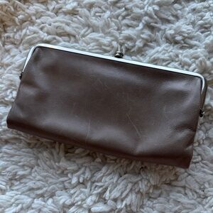 Hobo Brown Leather Kisslock Clutch